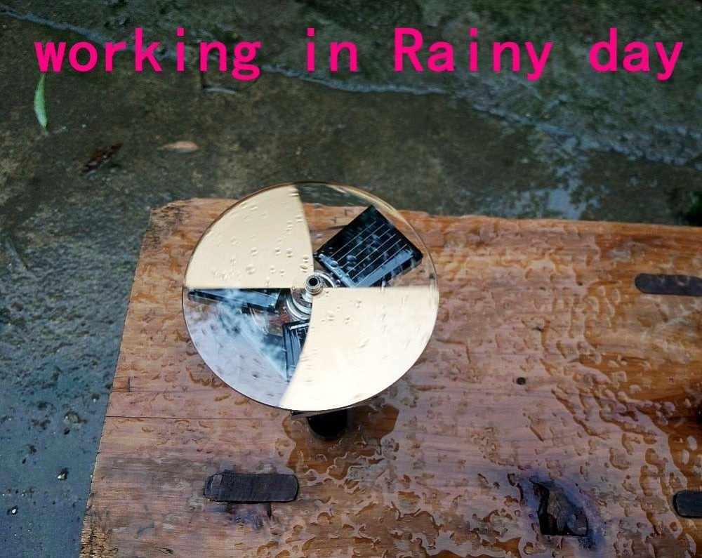 Light engine Mendocino Motor working in rainy day Overcast Solar motor geek science