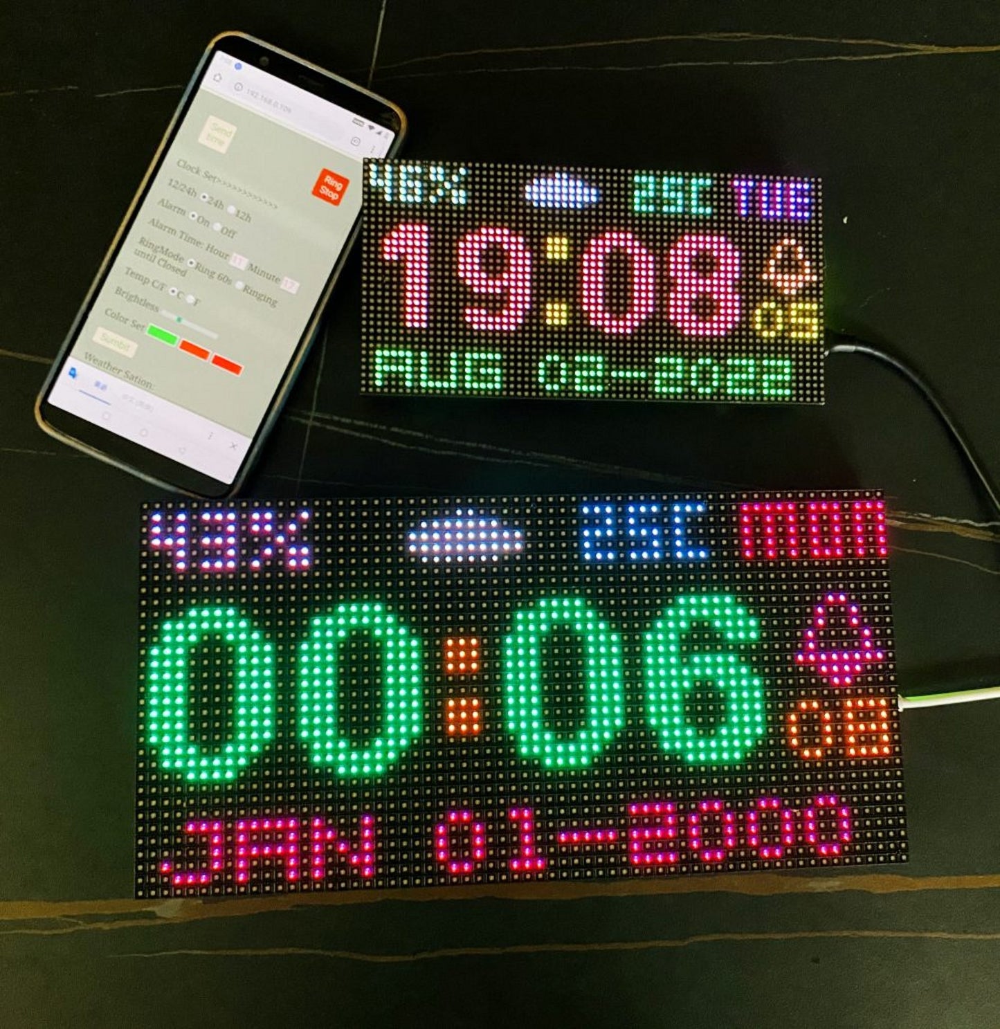 Cool Digital Clock NTP Alarm Clock RBG Matrix led display ESP8266 electronic DIY cool toy gift